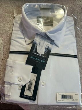 Butter White Men’s Dress Shirt with Black Stripe Detail